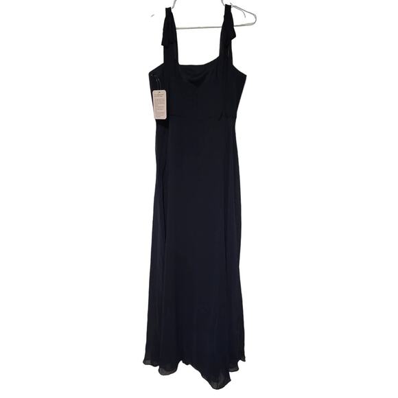Dessy Collection Tie Strap Chiffon Gown with Front Slit Midnight Blue 12-R - Picture 4 of 10
